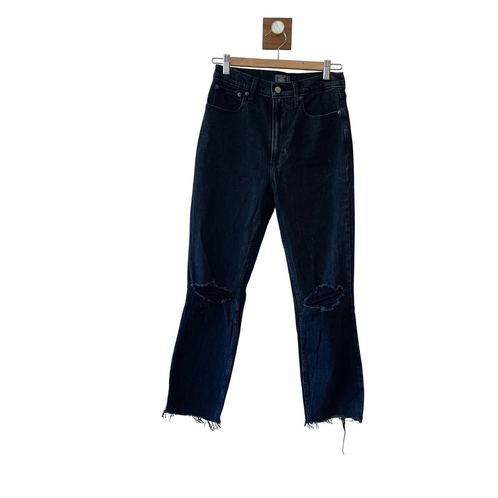 Abercrombie & Fitch Womens Ultra High Rise Mom Jeans Distressed Knee Black‎ 26